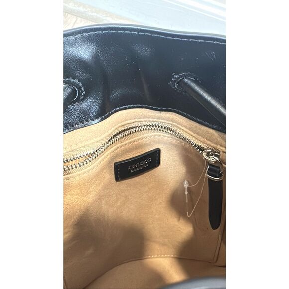 JIMMY CHOO Bon Bon Bucket Black Soft Shiny Smooth Calf Leather Bucket Bag $1750 - Picture 14 of 15